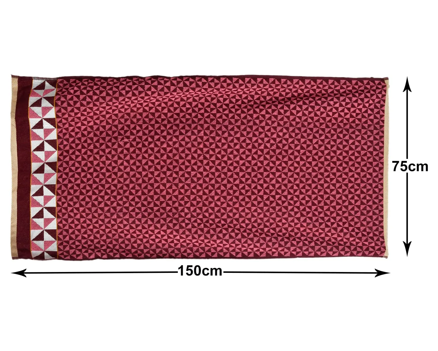 Heart Home Multiuses Tringle Printed Soft Cotton Bath Towel, 30"x60" - Pack of 4 (Maroon)