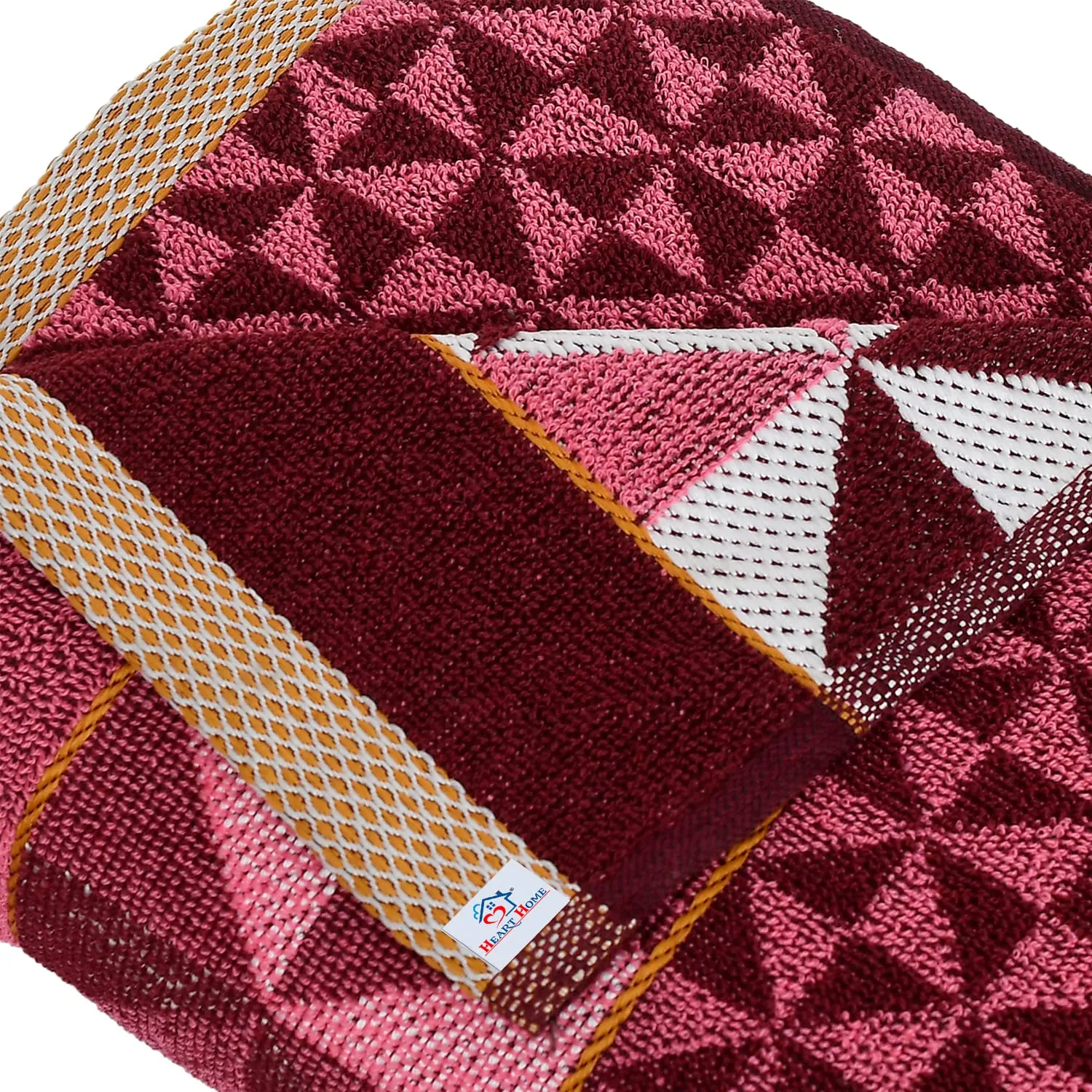 Heart Home Multiuses Tringle Printed Soft Cotton Bath Towel, 30"x60" - Pack of 4 (Maroon)