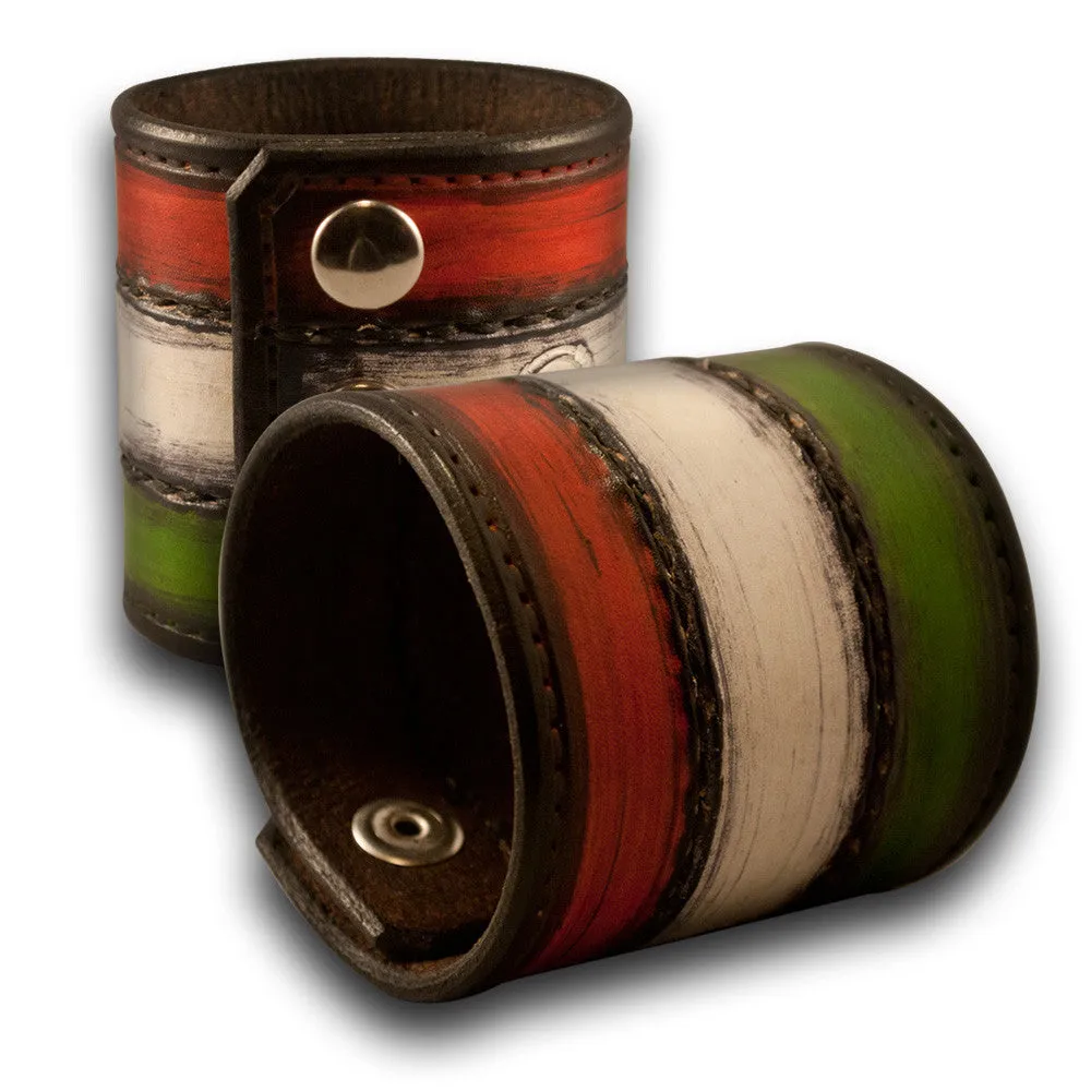 Italian Flag Leather Cuff - Red, White & Green Hand Stitched