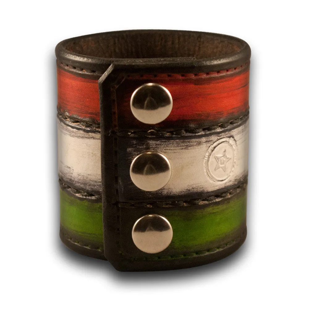 Italian Flag Leather Cuff - Red, White & Green Hand Stitched