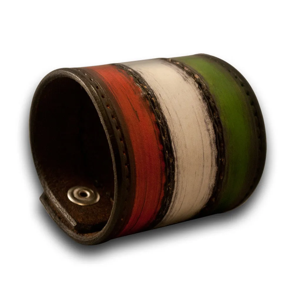 Italian Flag Leather Cuff - Red, White & Green Hand Stitched