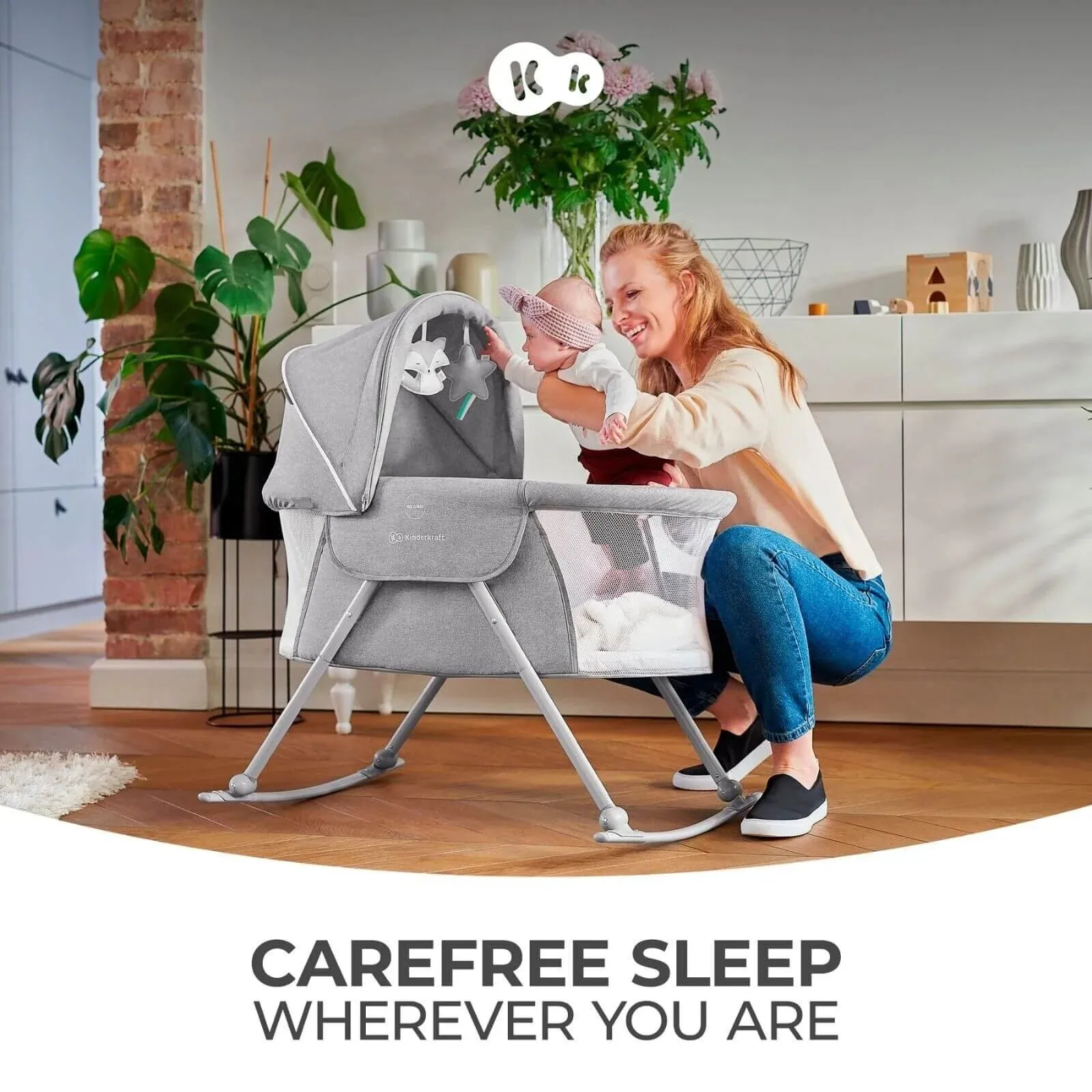Kinderkraft Lovi 3-in-1 Baby Crib - Grey