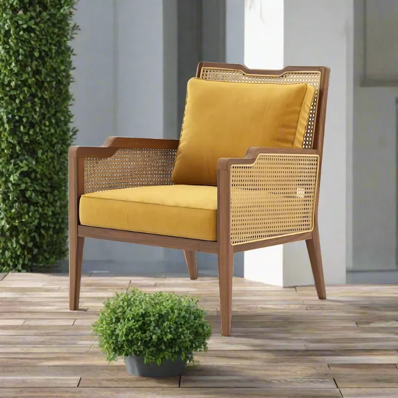 Modern Leisure Rattan Wicker Arm Dining Chair