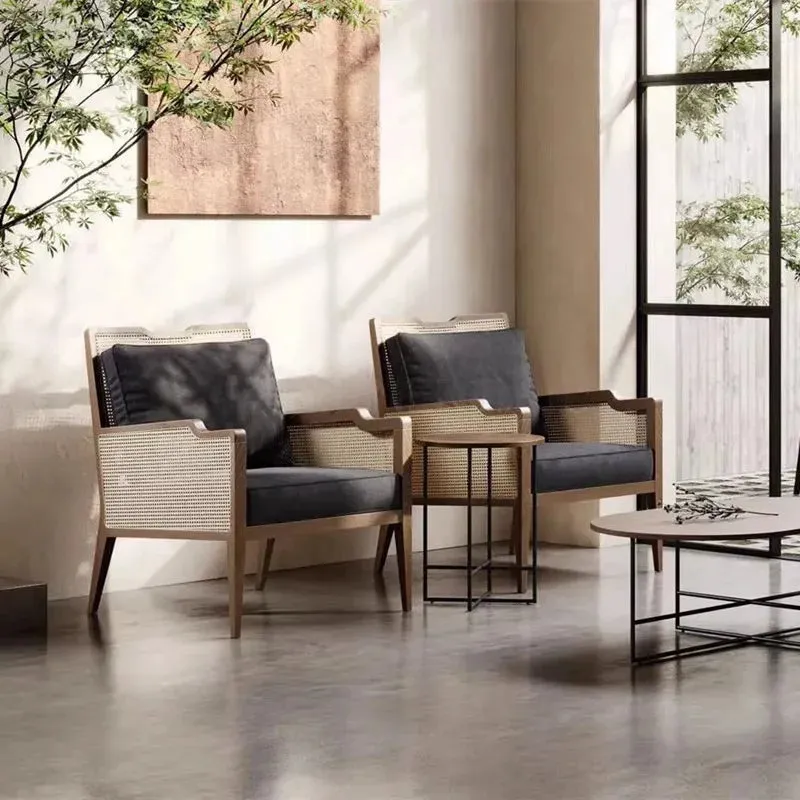 Modern Leisure Rattan Wicker Arm Dining Chair