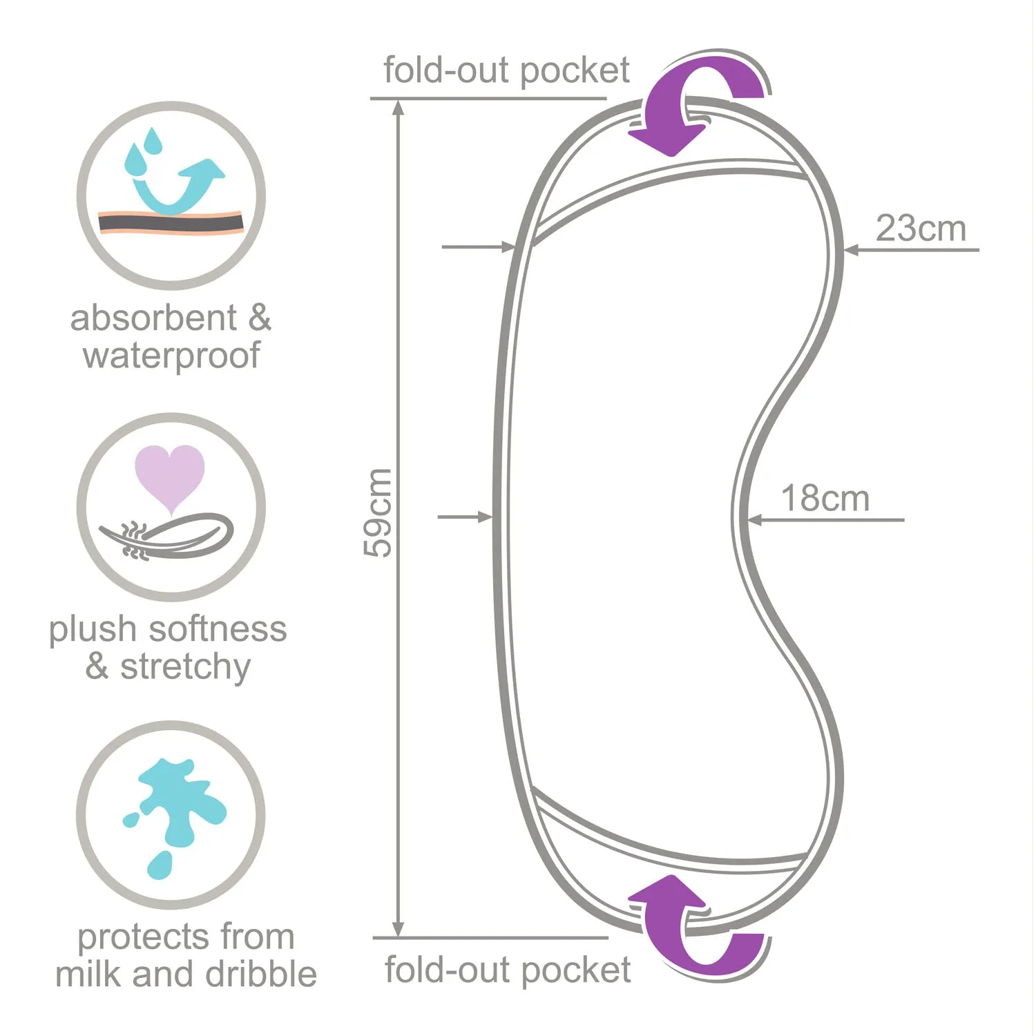 Newborn Plush Burp Cloth with Pockets in White & Grey