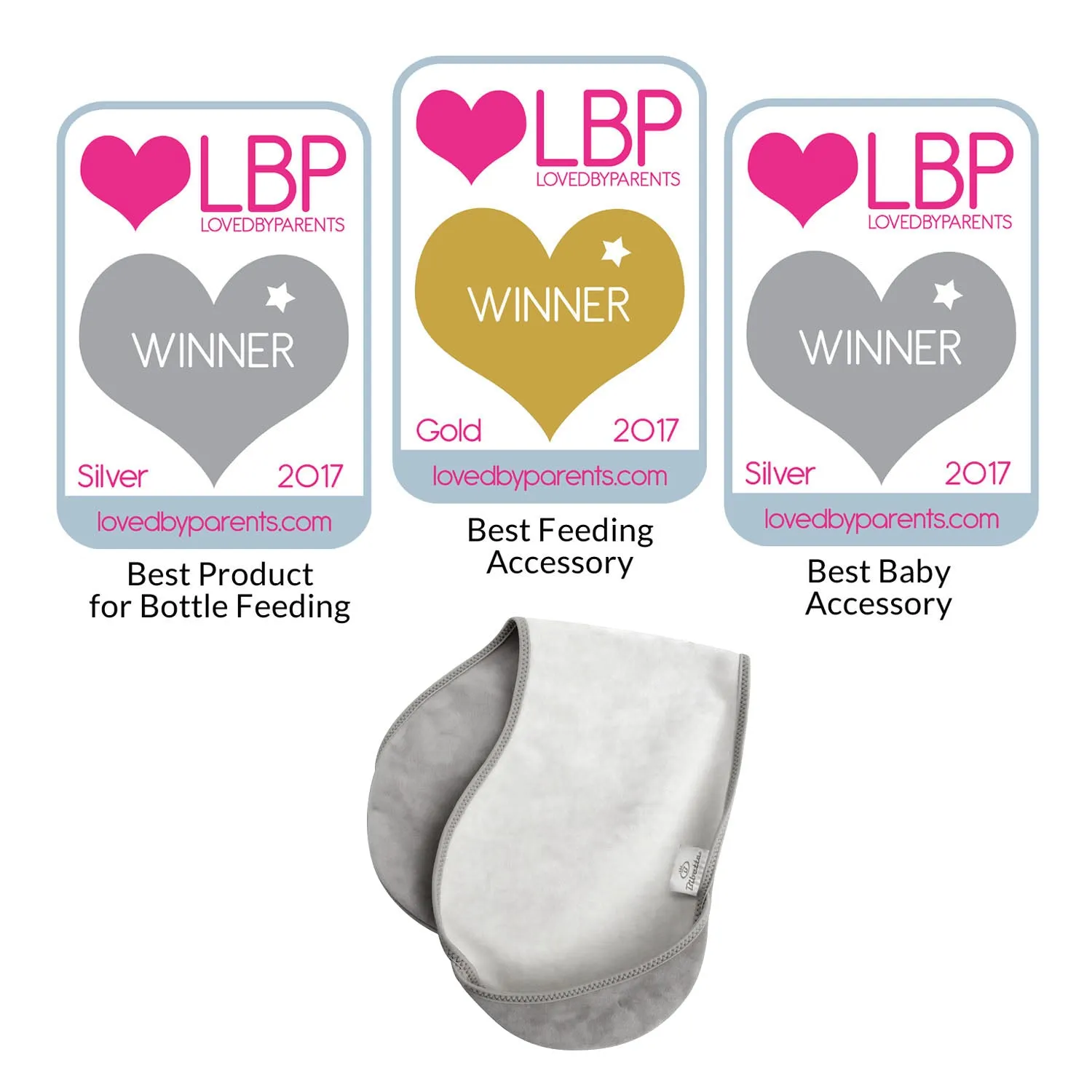 Newborn Plush Burp Cloth with Pockets in White & Grey