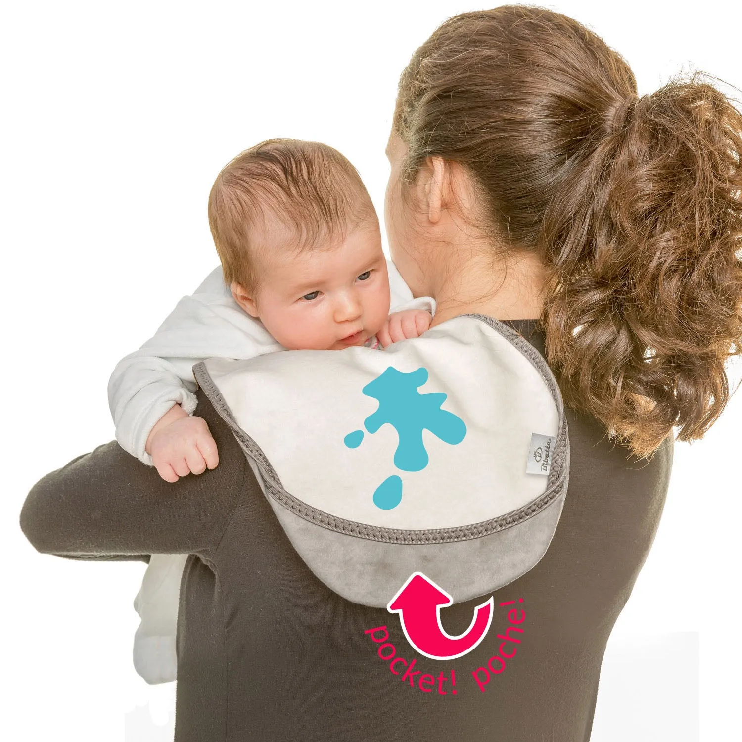Newborn Plush Burp Cloth with Pockets in White & Grey