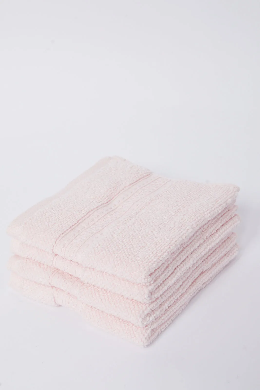 Pink Textured Cotton Face Towel Set (4 Piece)