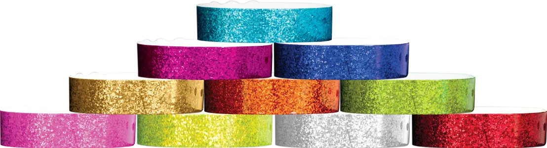 Plastic Sparkle 3/4" x 10", Straight Wave, Snapped Wristbands