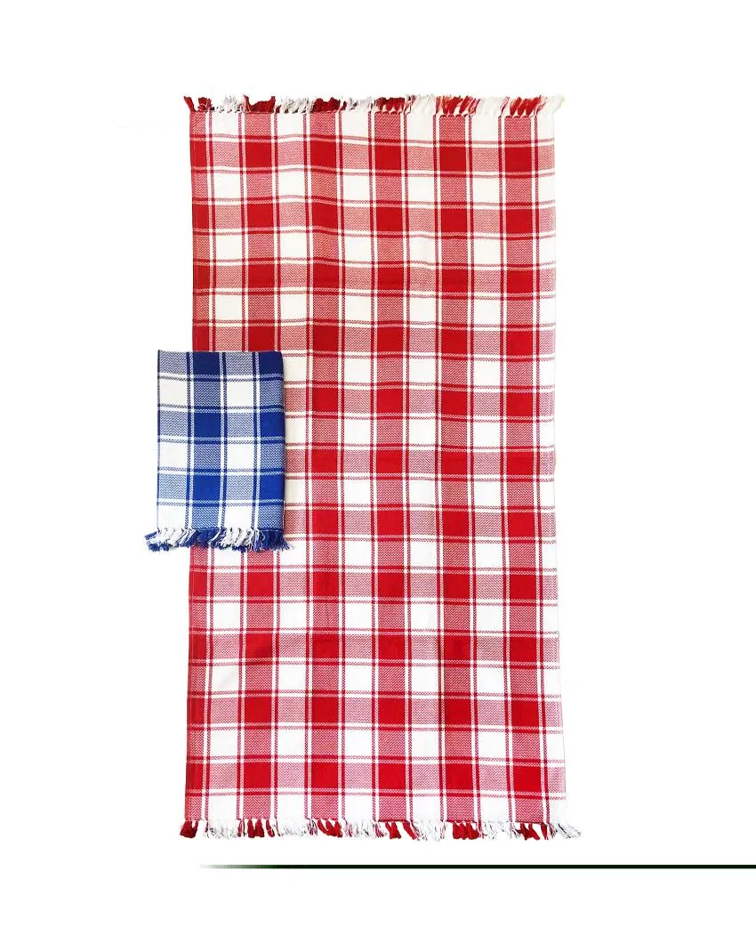Red & Blue Economy Cotton Towel | Set of 2 | 28 x 59 inches