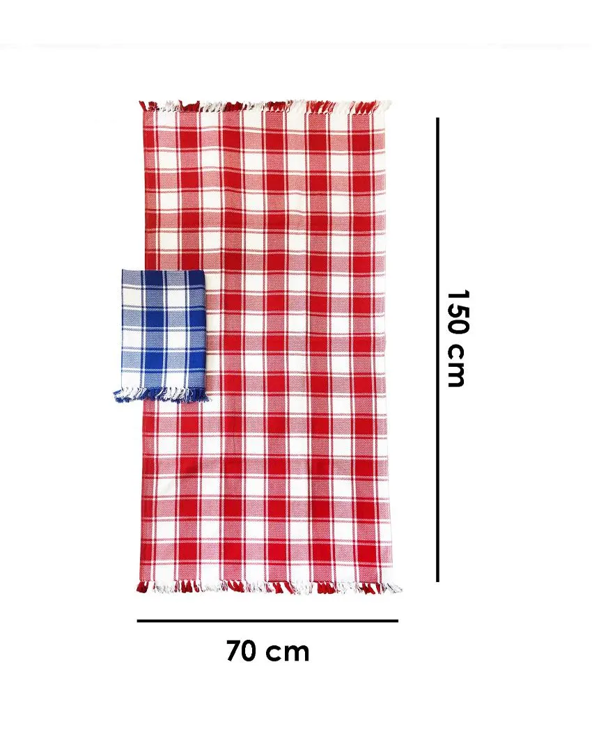 Red & Blue Economy Cotton Towel | Set of 2 | 28 x 59 inches