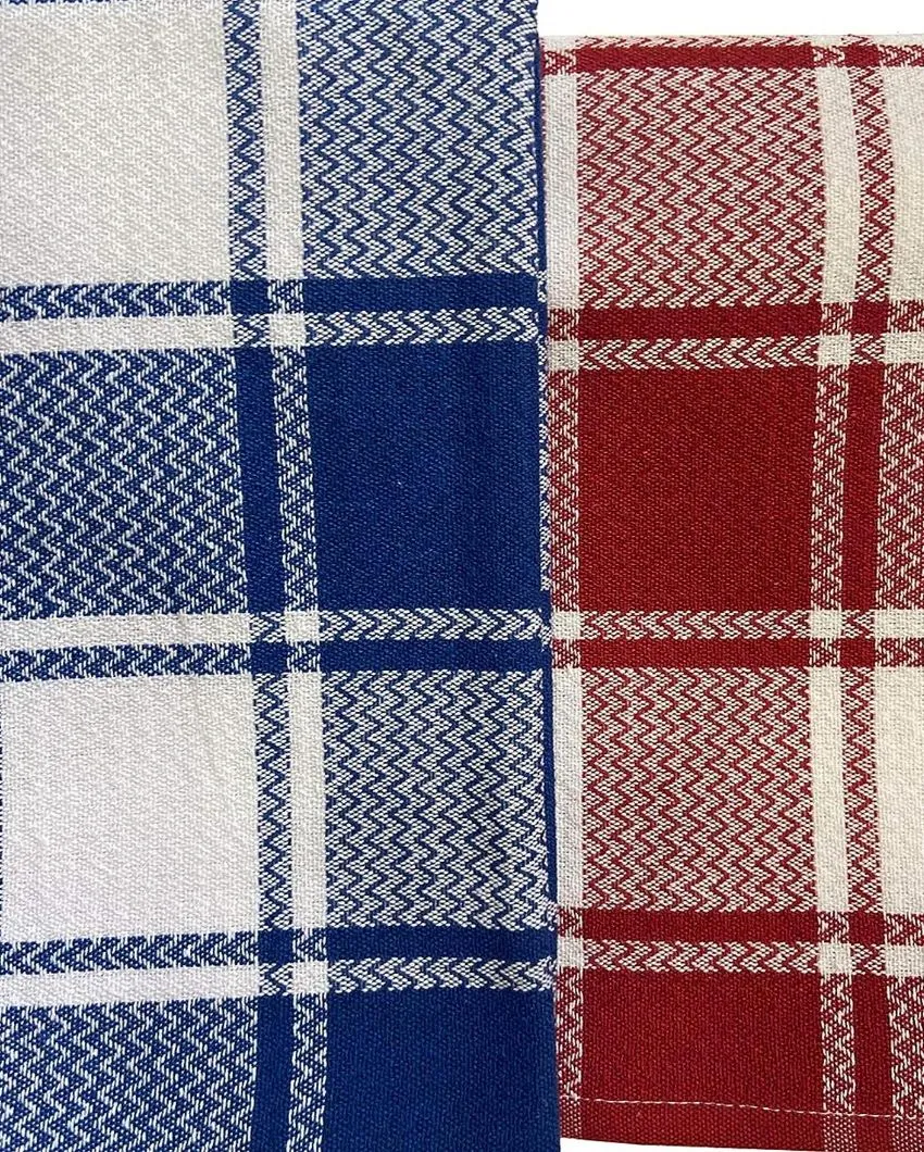 Red & Blue Economy Cotton Towel | Set of 2 | 28 x 59 inches