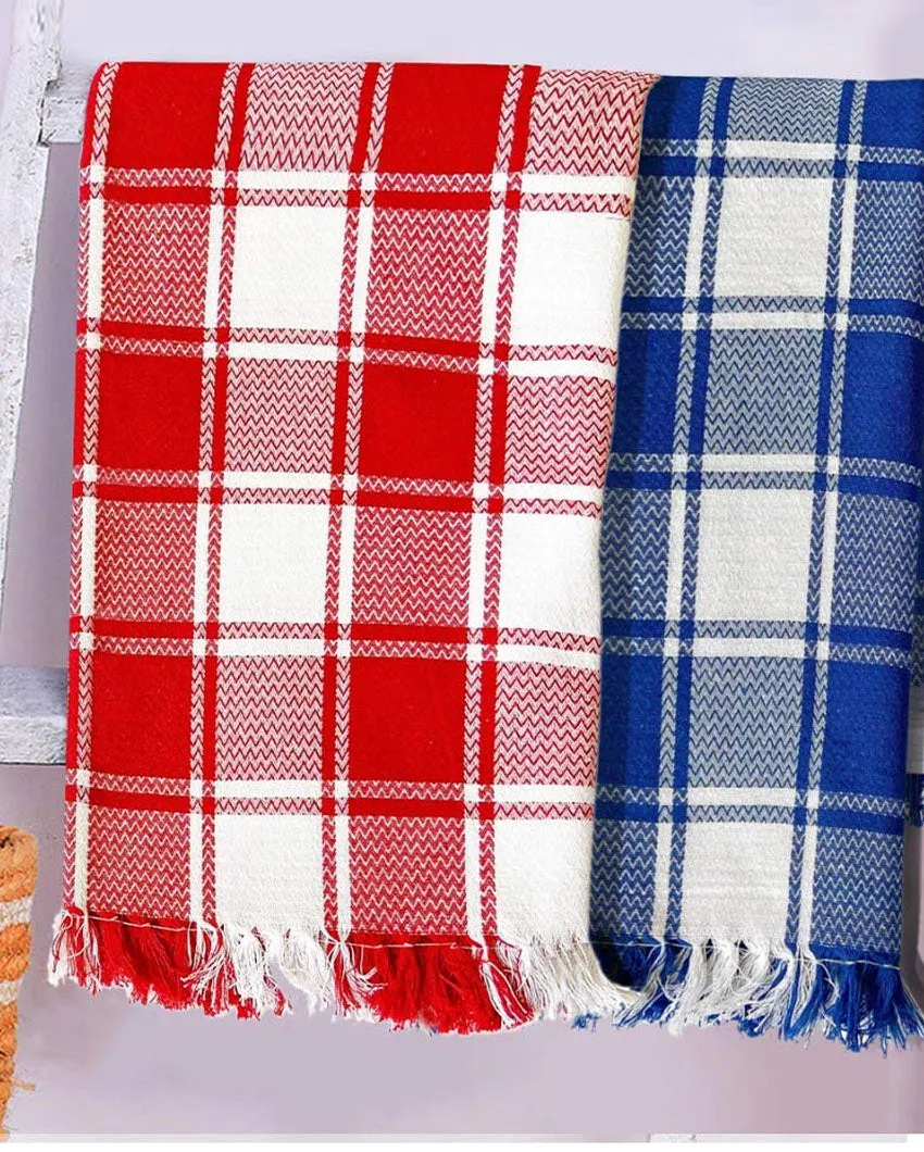 Red & Blue Economy Cotton Towel | Set of 2 | 28 x 59 inches