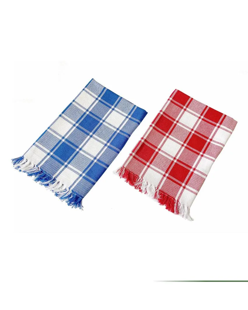 Red & Blue Economy Cotton Towel | Set of 2 | 28 x 59 inches