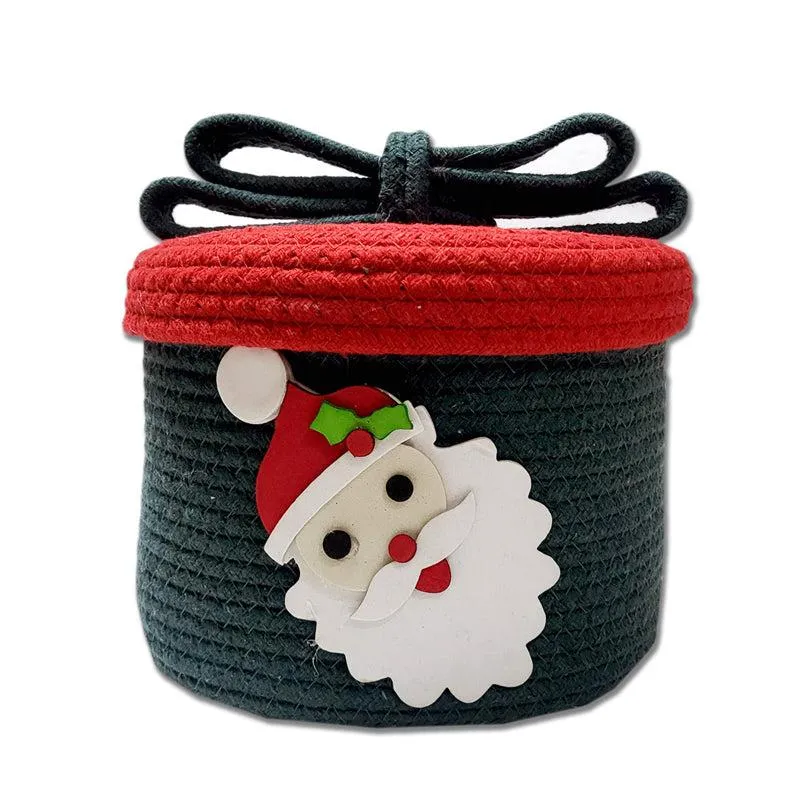 Santa's Bin Cotton Christmas Storage Basket - Green & Red
