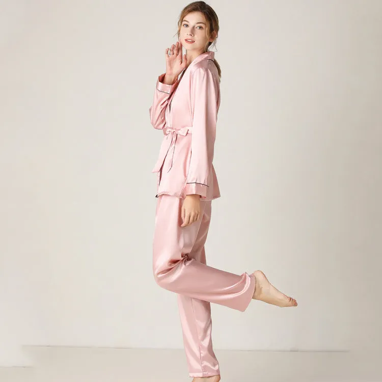Satin Wrap-Blouse Pajamas