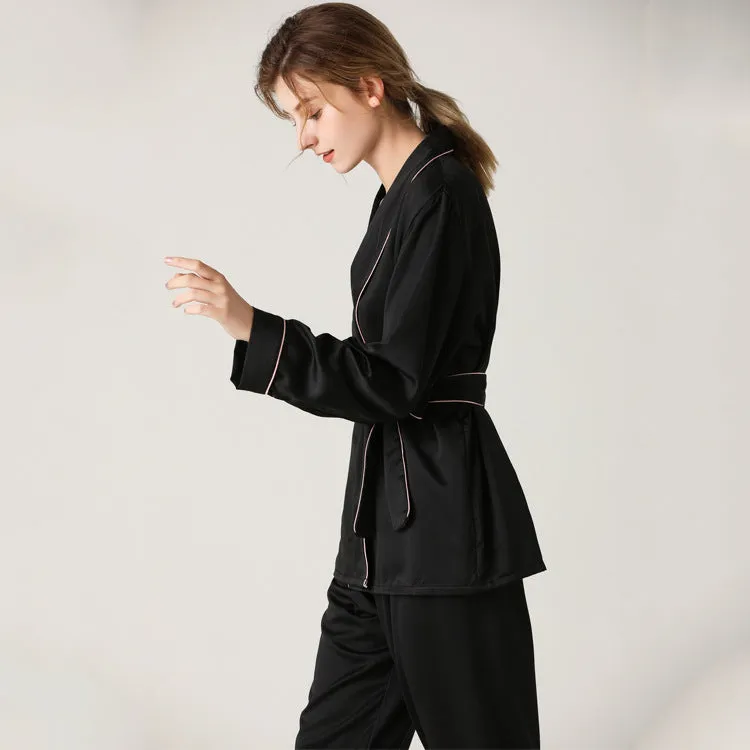 Satin Wrap-Blouse Pajamas