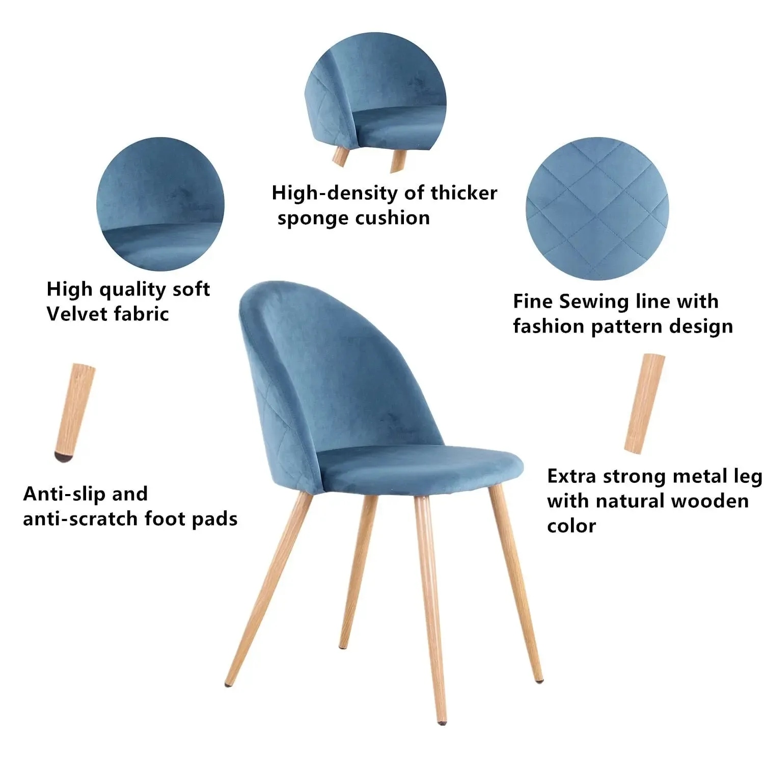 Set of 4 Soft Velvet Dining Chairs with Metal Feet
