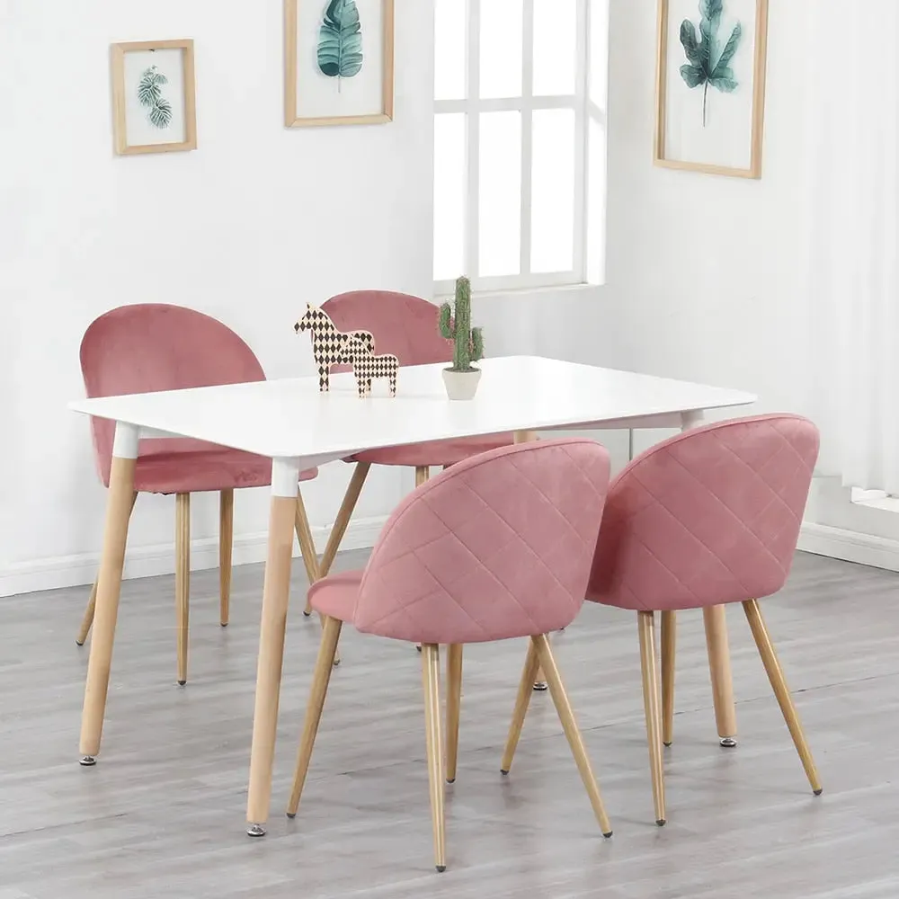 Set of 4 Soft Velvet Dining Chairs with Metal Feet