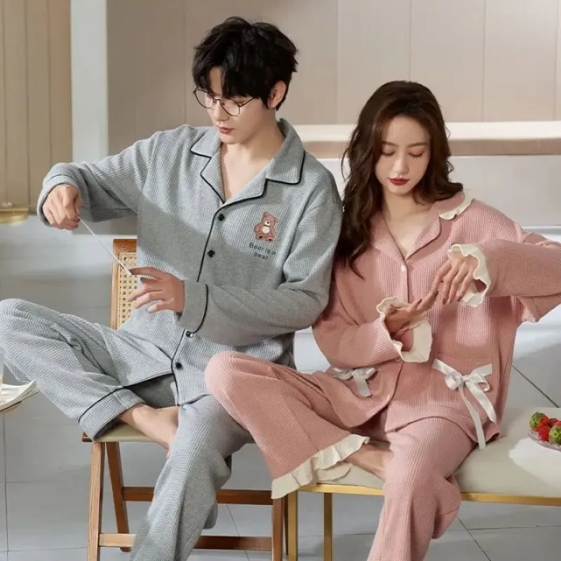 Spring and Autumn Couple Pajama Sleepwear Set