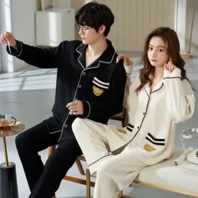 Spring and Autumn Couple Pajama Sleepwear Set