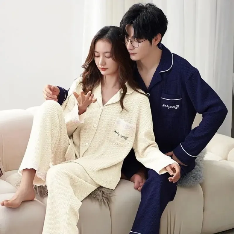 Spring and Autumn Couple Pajama Sleepwear Set