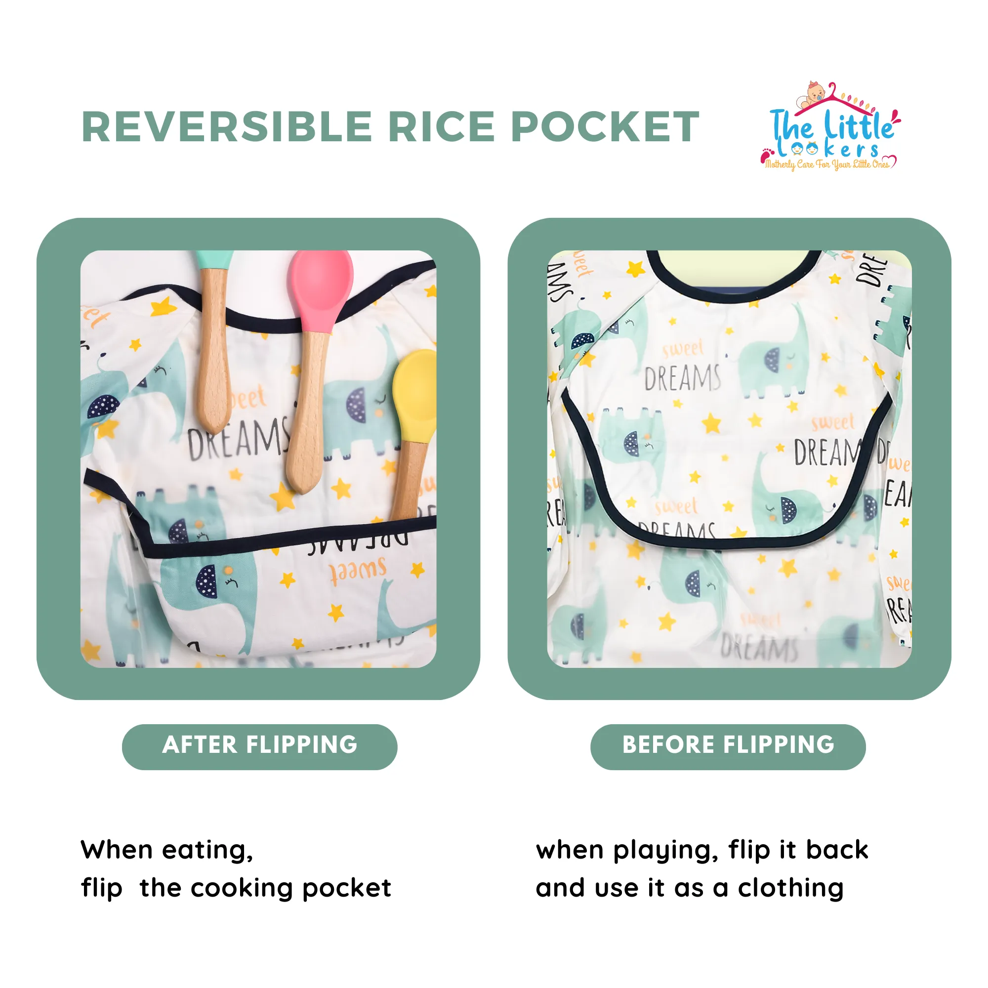 THE LITTLE LOOKERS Baby Bibs with Pocket Long Sleeved Bib for Toddlers, Kids I Washable, Lightweight & Waterproof, Bibs for 6 - 24 Months Baby