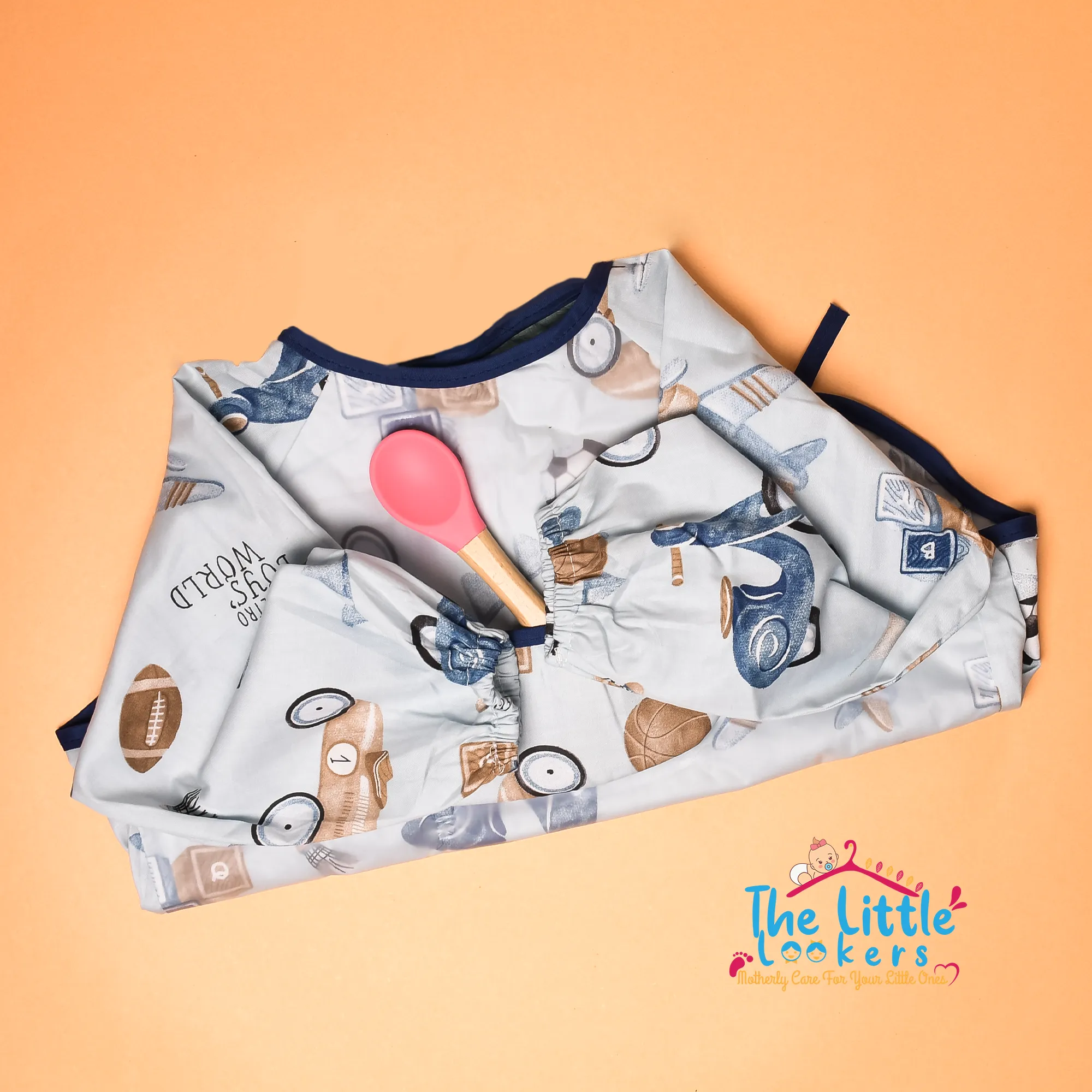THE LITTLE LOOKERS Baby Bibs with Pocket Long Sleeved Bib for Toddlers, Kids I Washable, Lightweight & Waterproof, Bibs for 6 - 24 Months Baby