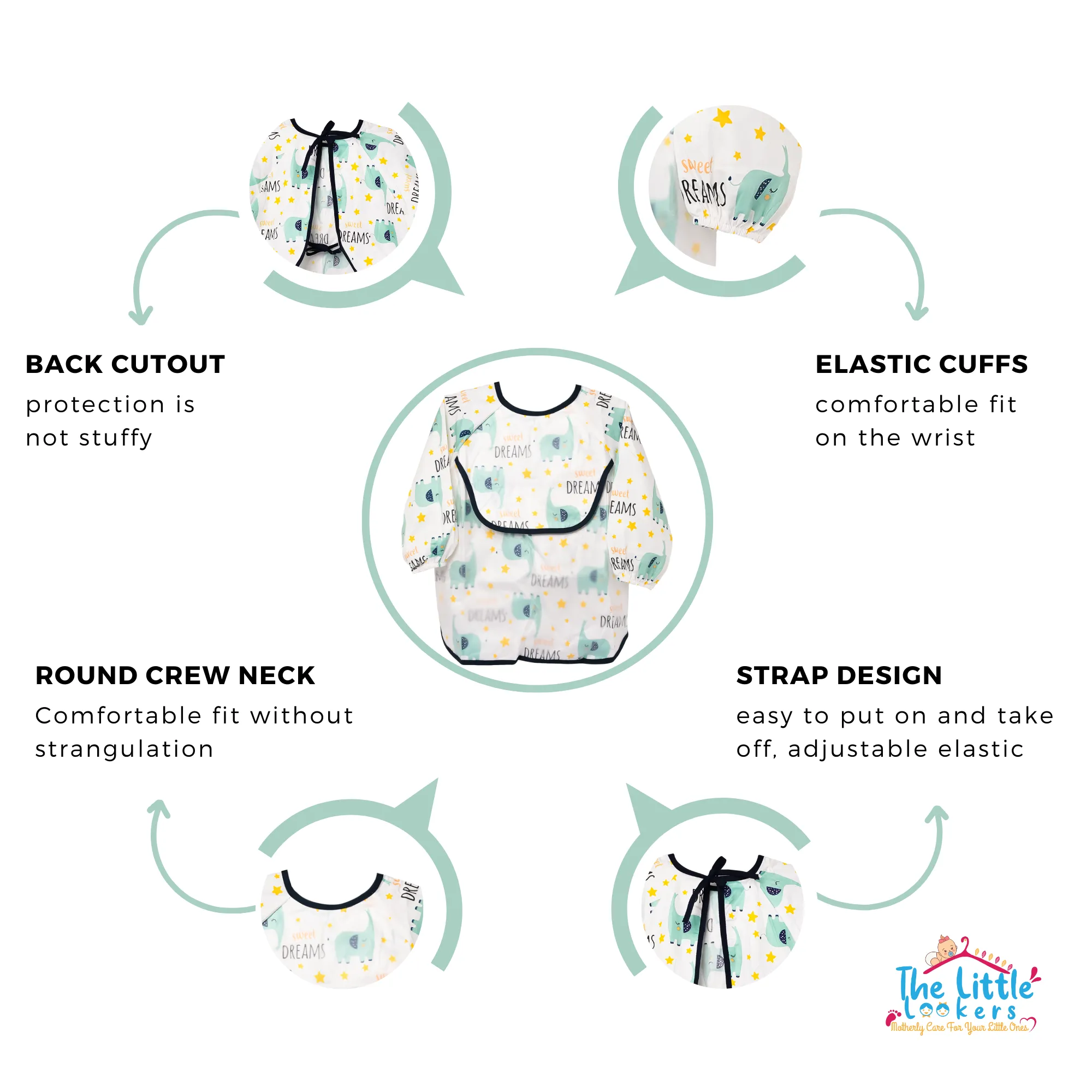 THE LITTLE LOOKERS Baby Bibs with Pocket Long Sleeved Bib for Toddlers, Kids I Washable, Lightweight & Waterproof, Bibs for 6 - 24 Months Baby