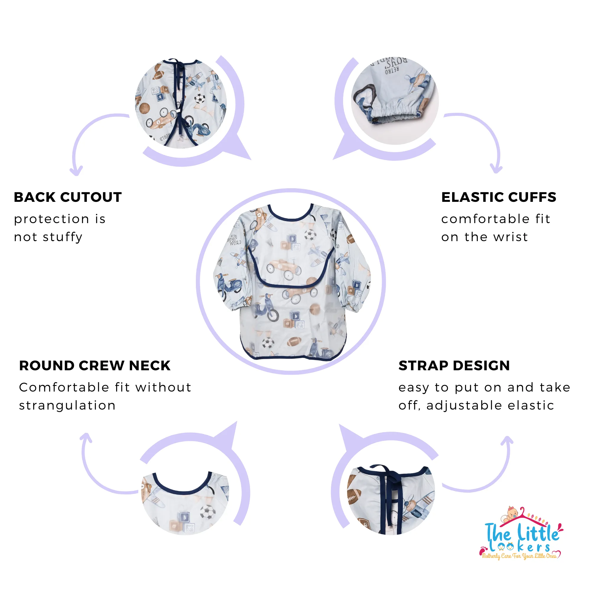 THE LITTLE LOOKERS Baby Bibs with Pocket Long Sleeved Bib for Toddlers, Kids I Washable, Lightweight & Waterproof, Bibs for 6 - 24 Months Baby
