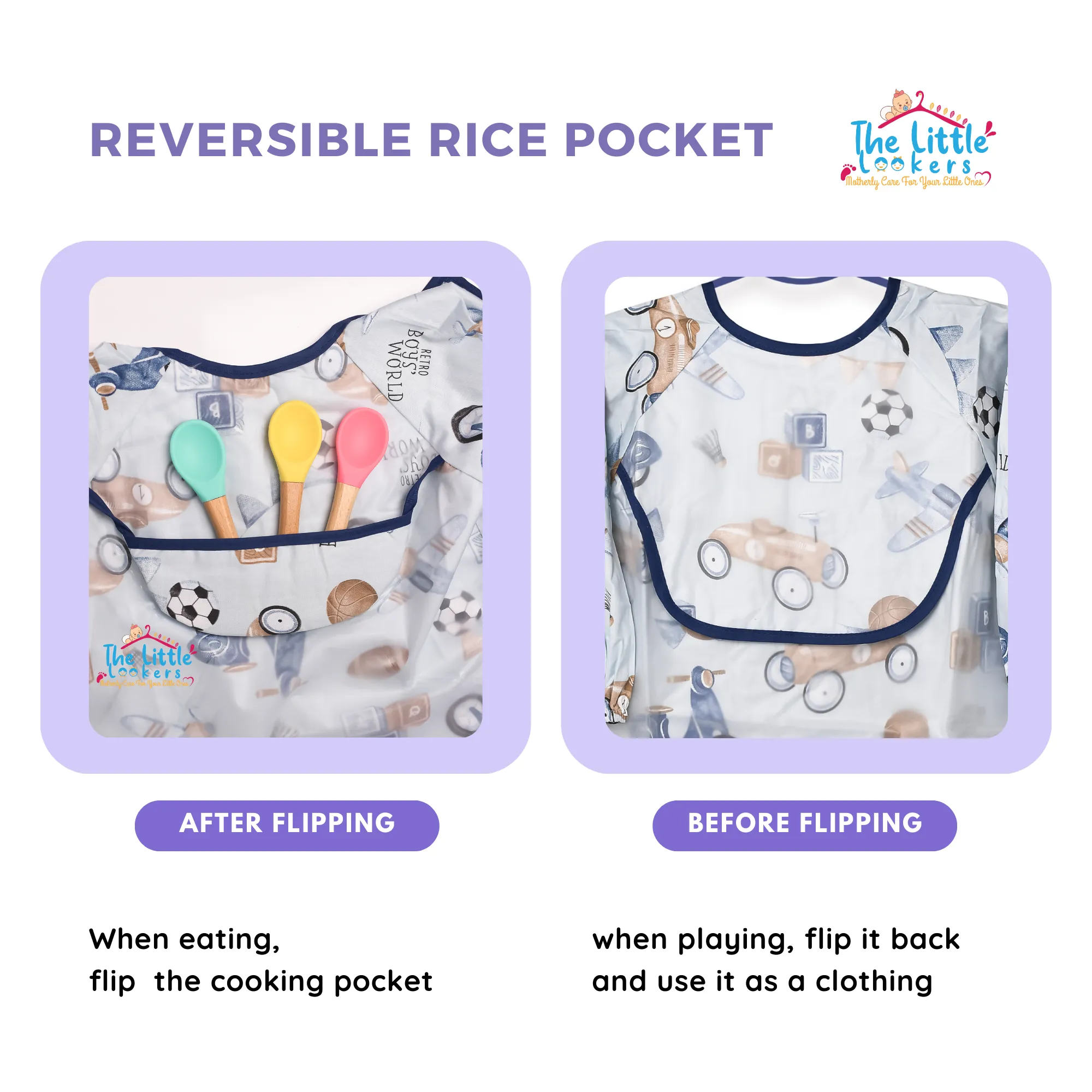 THE LITTLE LOOKERS Baby Bibs with Pocket Long Sleeved Bib for Toddlers, Kids I Washable, Lightweight & Waterproof, Bibs for 6 - 24 Months Baby