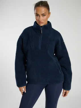 The 'Teddy' Quarter zip borg fleece jacket in navy