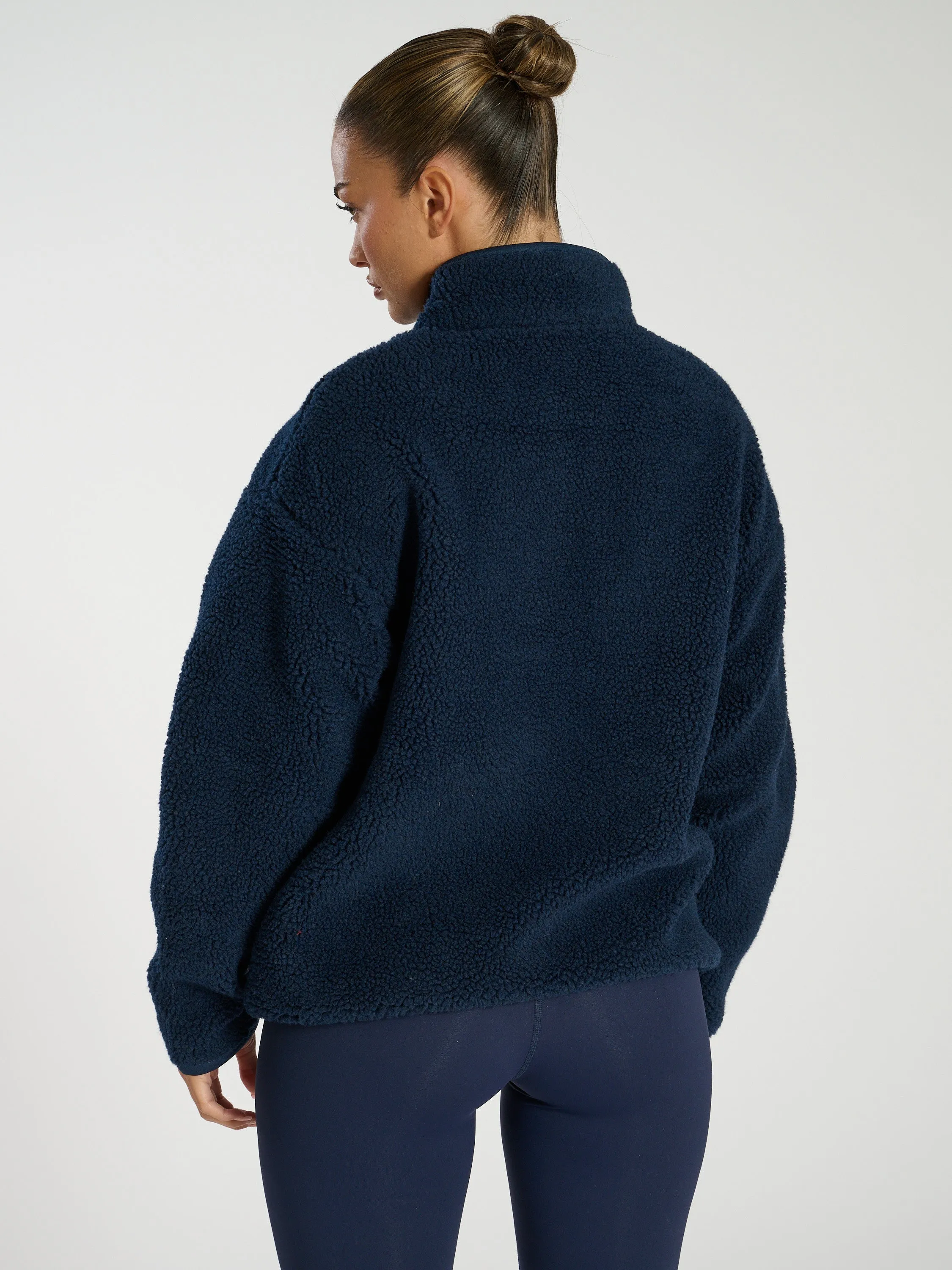The 'Teddy' Quarter zip borg fleece jacket in navy