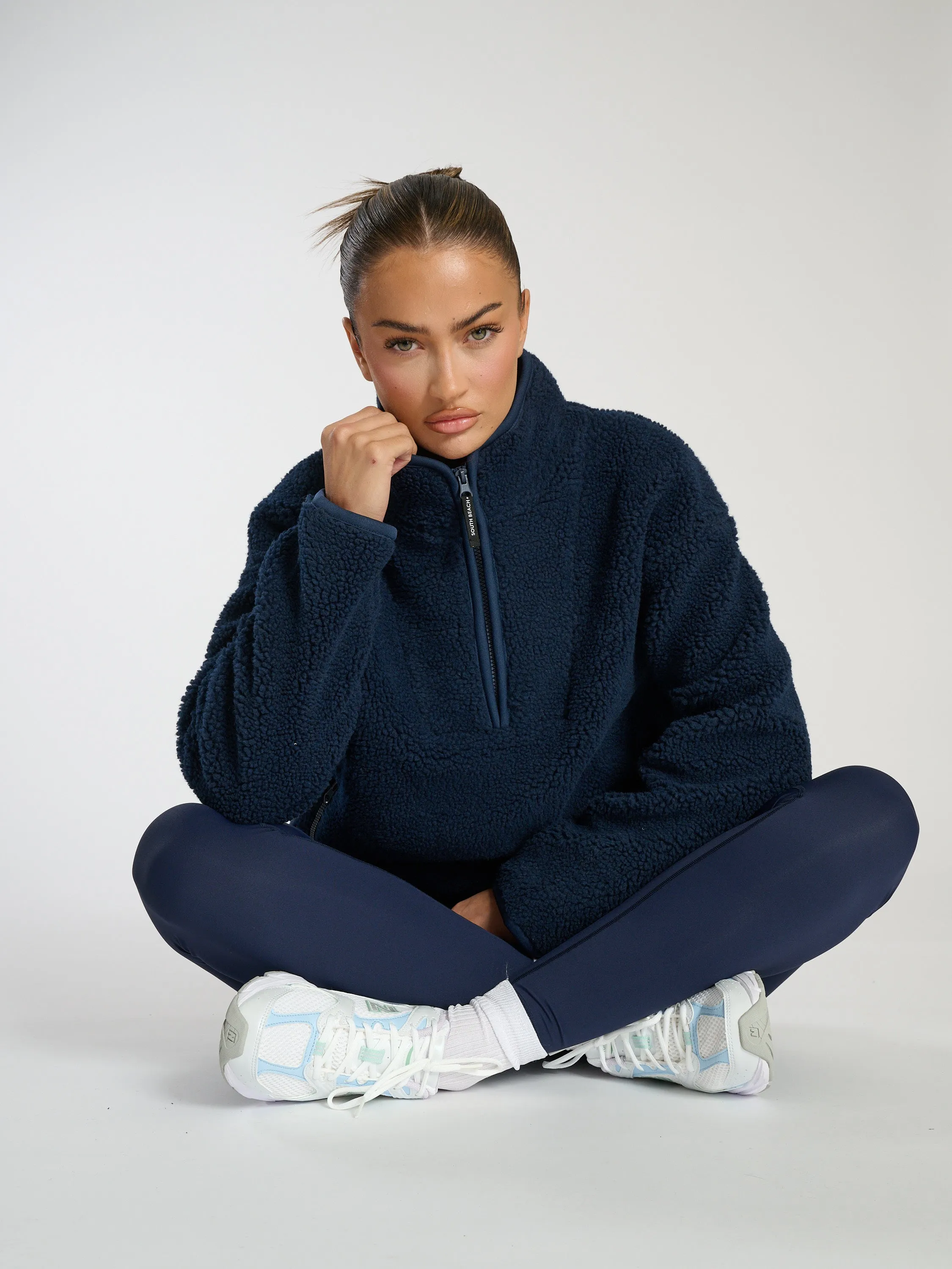 The 'Teddy' Quarter zip borg fleece jacket in navy