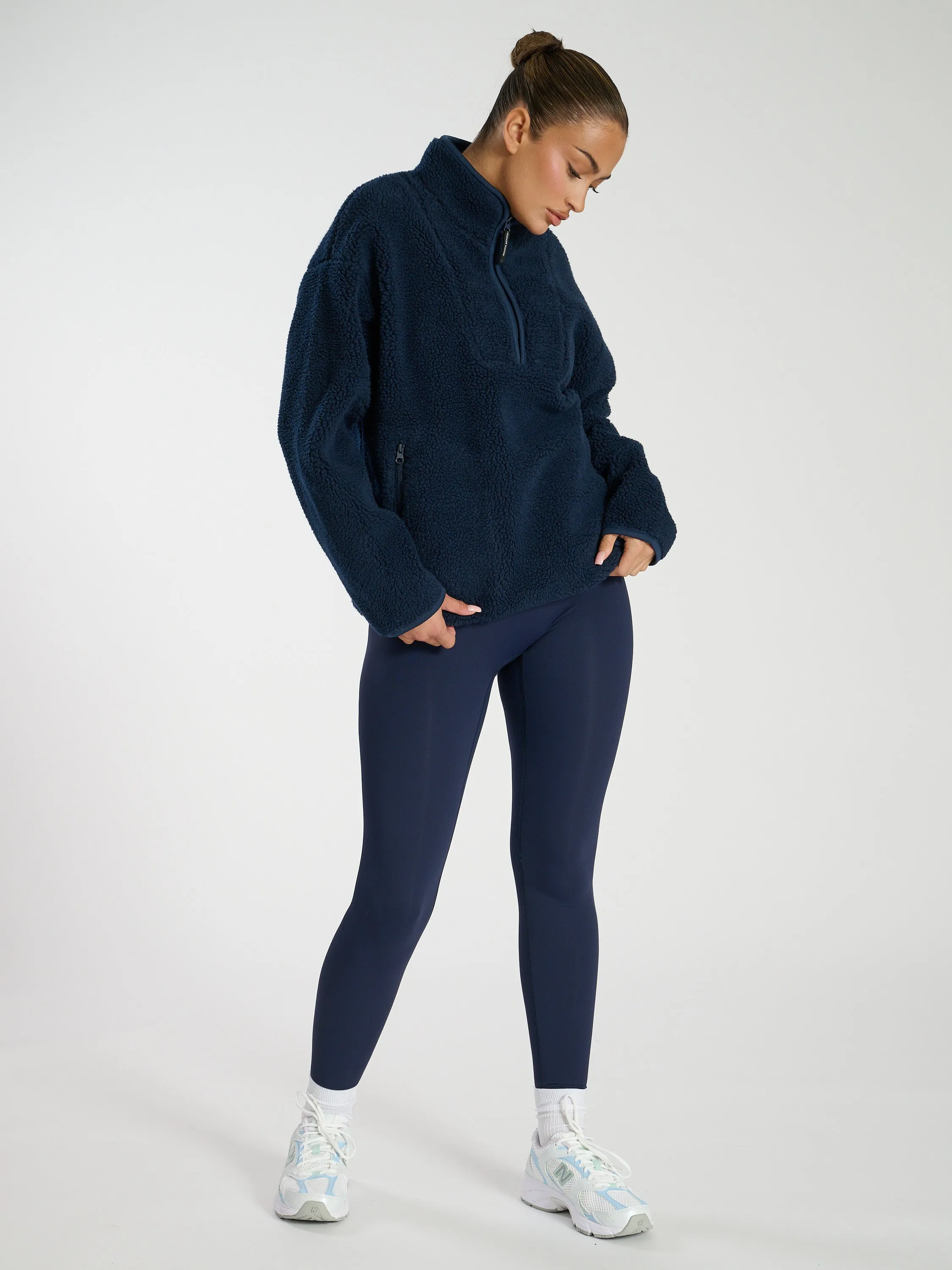 The 'Teddy' Quarter zip borg fleece jacket in navy