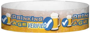 Tyvek® 3/4" x 10" Drinking Age Verified Beer Glass pattern wristbands