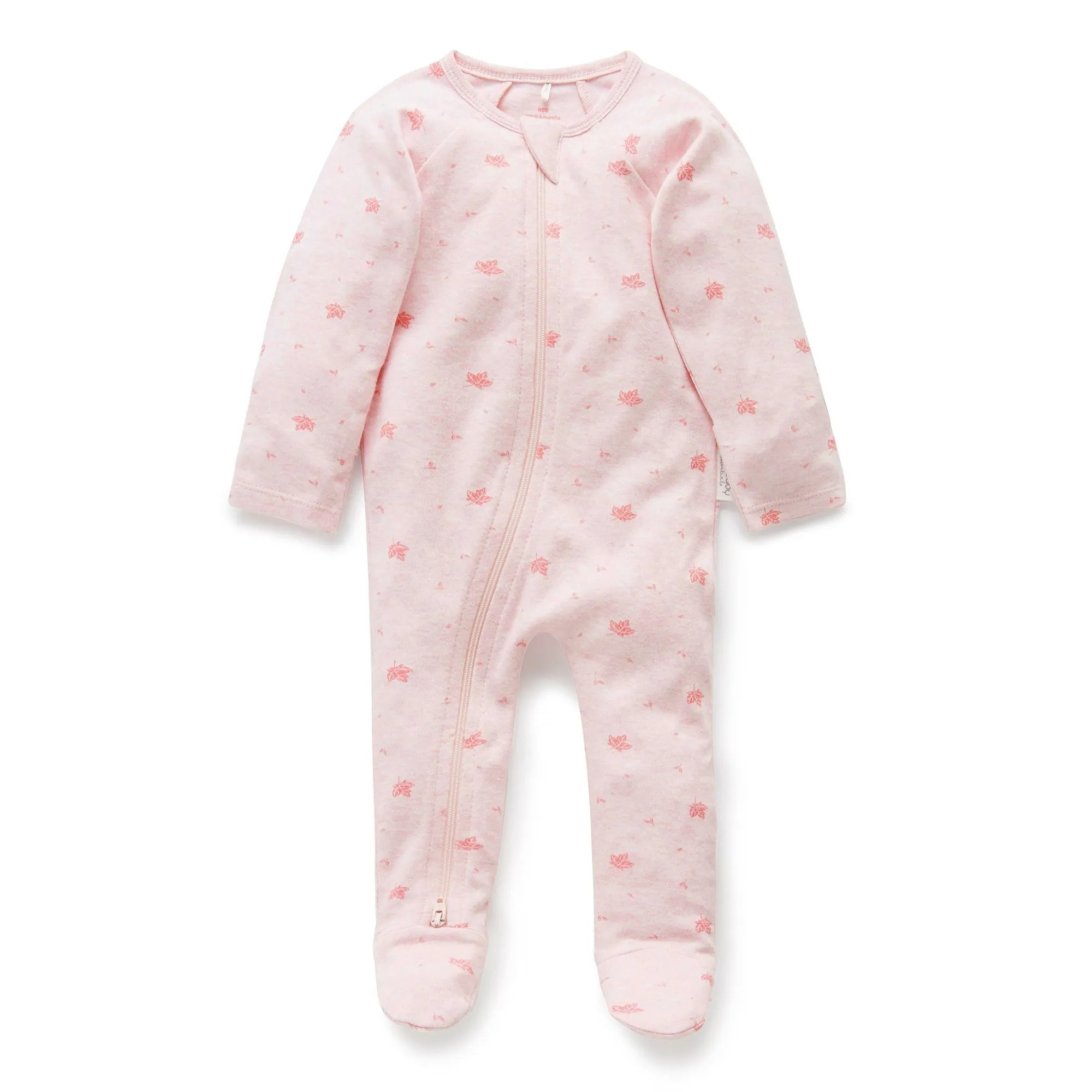 Zip Growsuit - Pale Pink Leaf