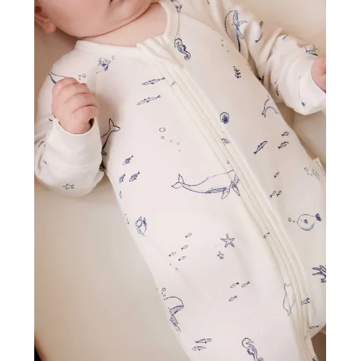 Zip Growsuit - Vanilla Nautical