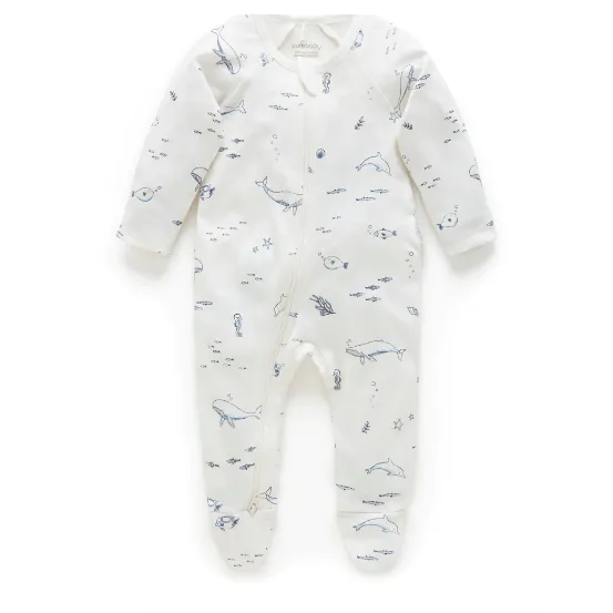 Zip Growsuit - Vanilla Nautical