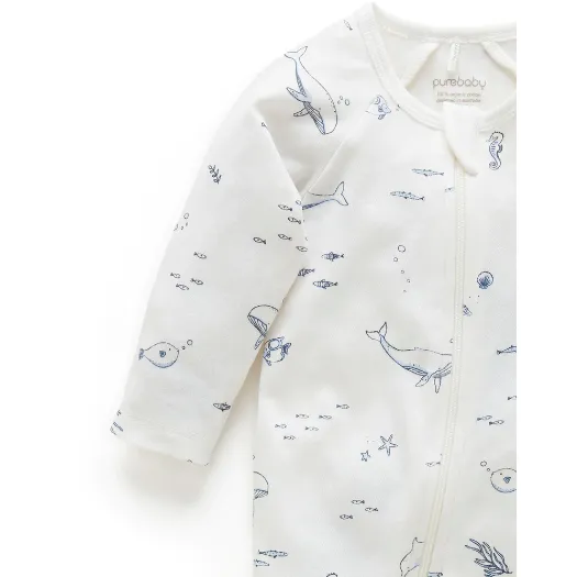 Zip Growsuit - Vanilla Nautical